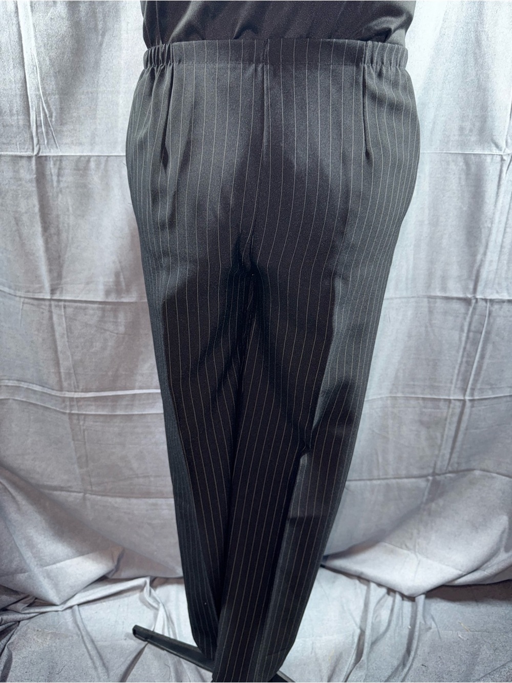2701-Bend Over Women's Black Pinstripe Elastic-Waist Dress Pants